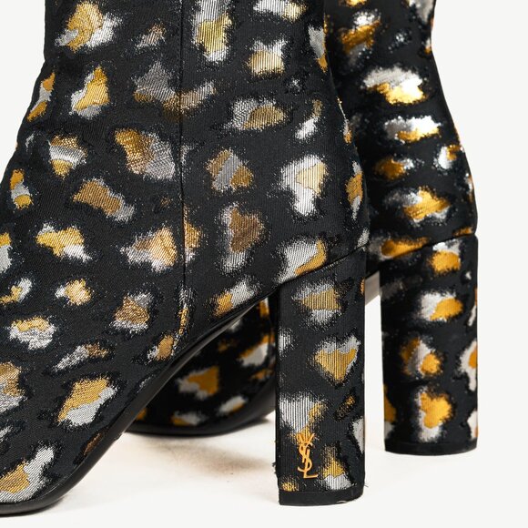 Saint Laurent Loulou Gold & Silver Glitch Leopard Jacquard Ankle Boots - Picture 7 of 11